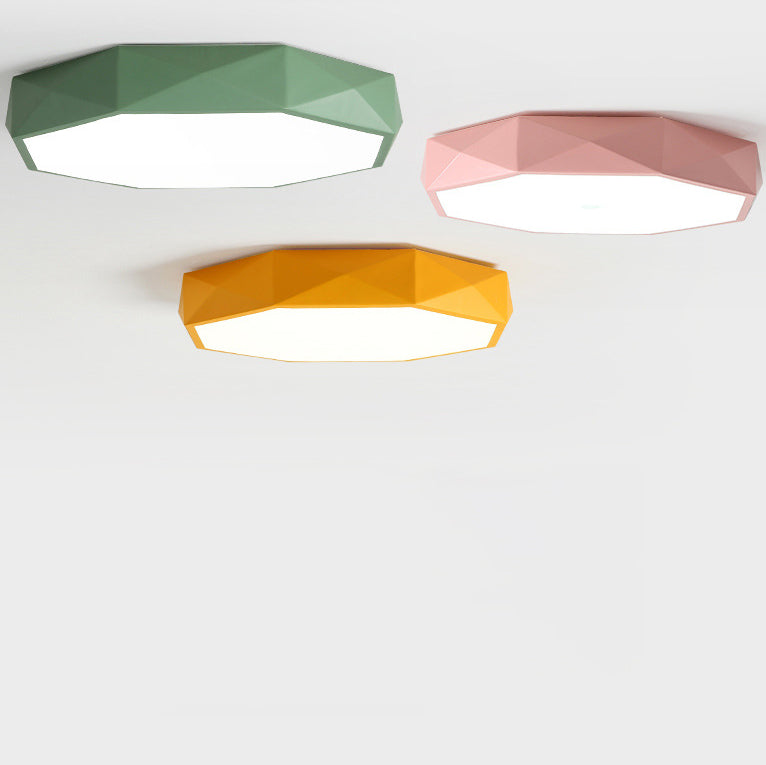 Contemporary Nordic Macaron Diamond Geometry Iron Acrylic LED Flush Mount Ceiling Light For Living Room