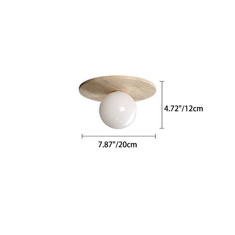 Traditional Vintage Round Travertine 1-Light Flush Mount Ceiling Light For Hallway