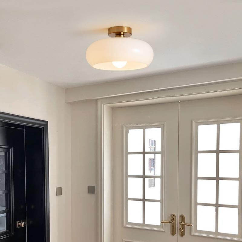 Modern Retro Round Solid Color Glass Electroplated Copper 1-Light Pendant Light Flush Mount Light