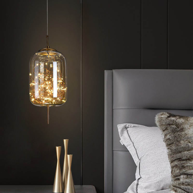Contemporary Scandinavian Cylinder Oval Glass 1-Light Pendant Light For Bedroom