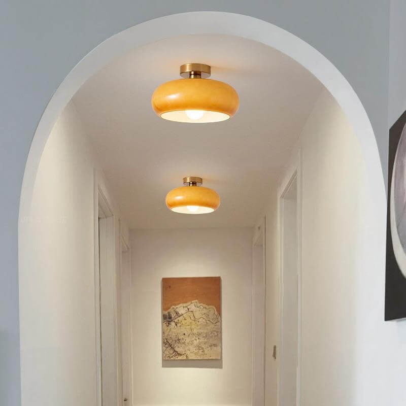 Modern Retro Round Solid Color Glass Electroplated Copper 1-Light Pendant Light Flush Mount Light