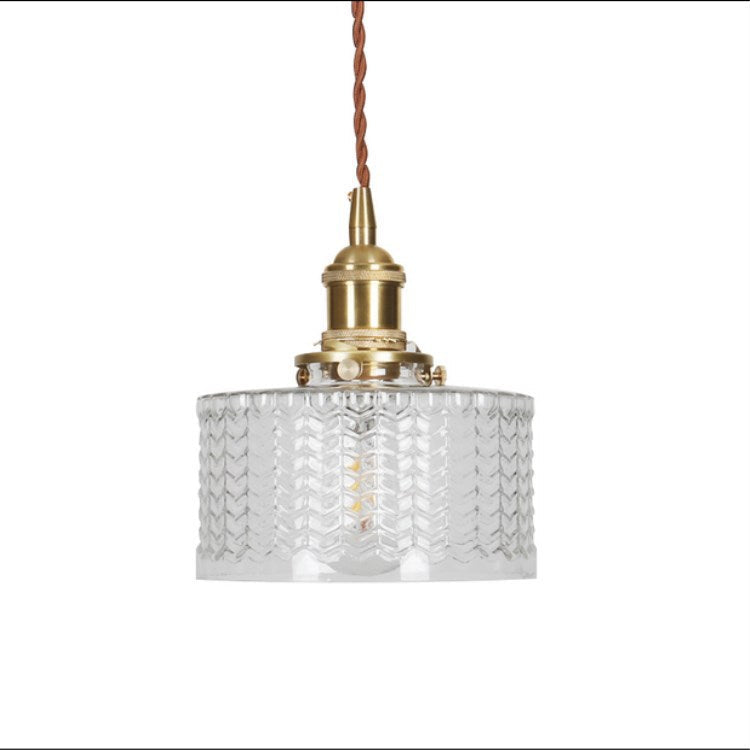 Traditional Japanese Brass Glass Round Jar 1-Light Pendant Light For Living Room