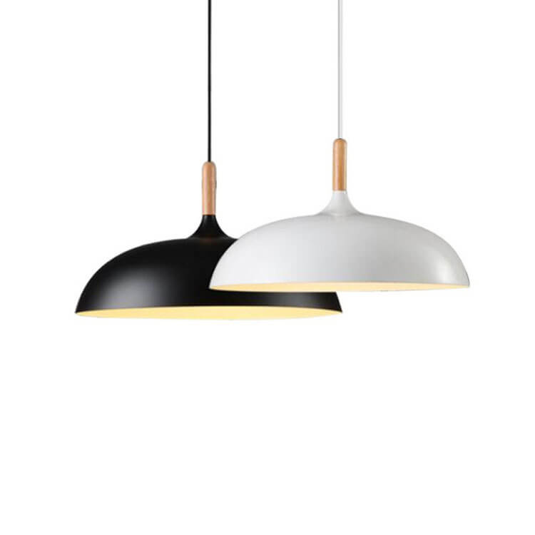 Modern Minimalist Metal Wooden Top 1-Light Dome Pendant Light For Dining Room & Living Room