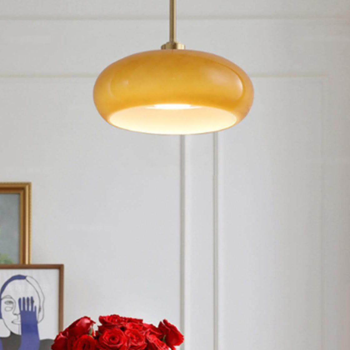 Modern Retro Round Solid Color Glass Electroplated Copper 1-Light Pendant Light Flush Mount Light