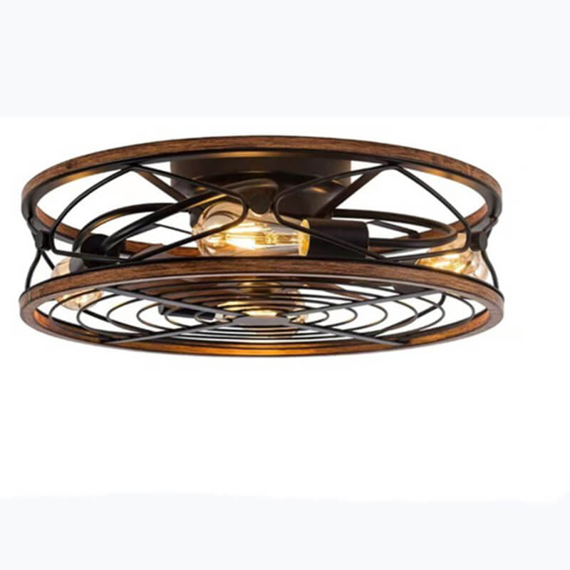 Contemporary Nordic Industrial Wrought Iron Cylinder 4-Light Flush Mount Ceiling Invisible Fan Light For Living Room