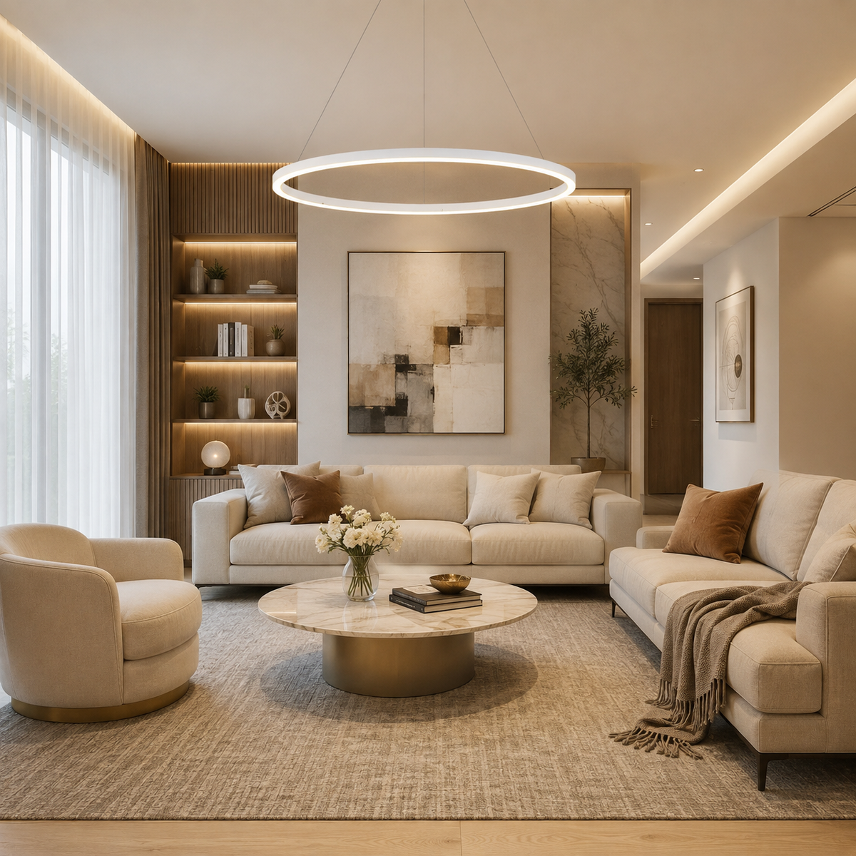 Black LED Ring Chandelier Modern Aluminum Ceiling Light