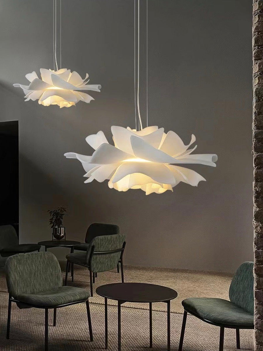 Handcrafted White Lotus Flower Pendant Light - Vintage Nordic Acrylic Design