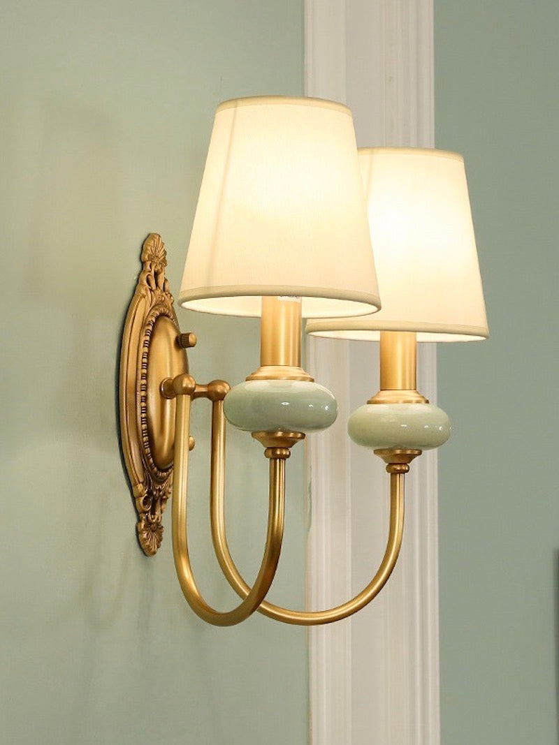 Classic Fabric Shade Sconce – Ceramic Wall Light for Hallway or Bedroom