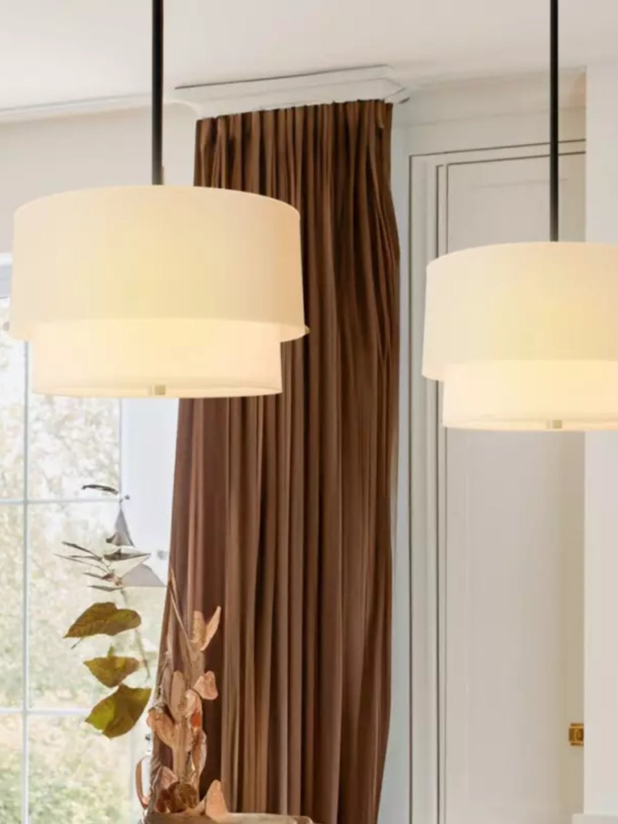Double Fabric Drum Pendant Light - Modern Layered Shade Ceiling Lamp Perfect for Dining Room or Living Room
