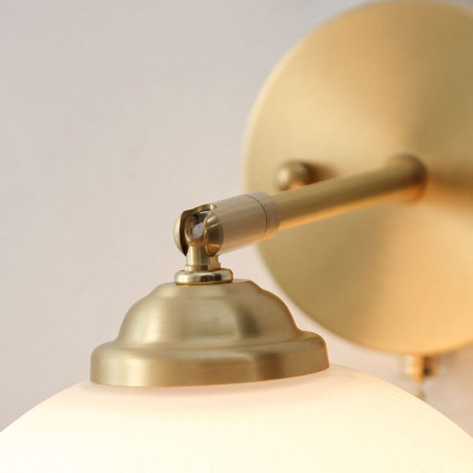 Contemporary Nordic Striped White Glass Brass 1-Light Pull Cord Wall Sconce Lamp For Bedroom