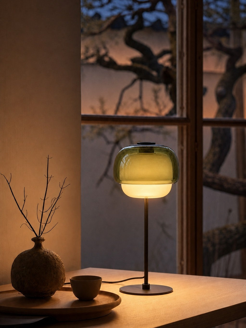 Mid Century Modern Glass Mushroom Table Lamp – Double Layer Glass Table Lamp for Nightstands and Sideboards