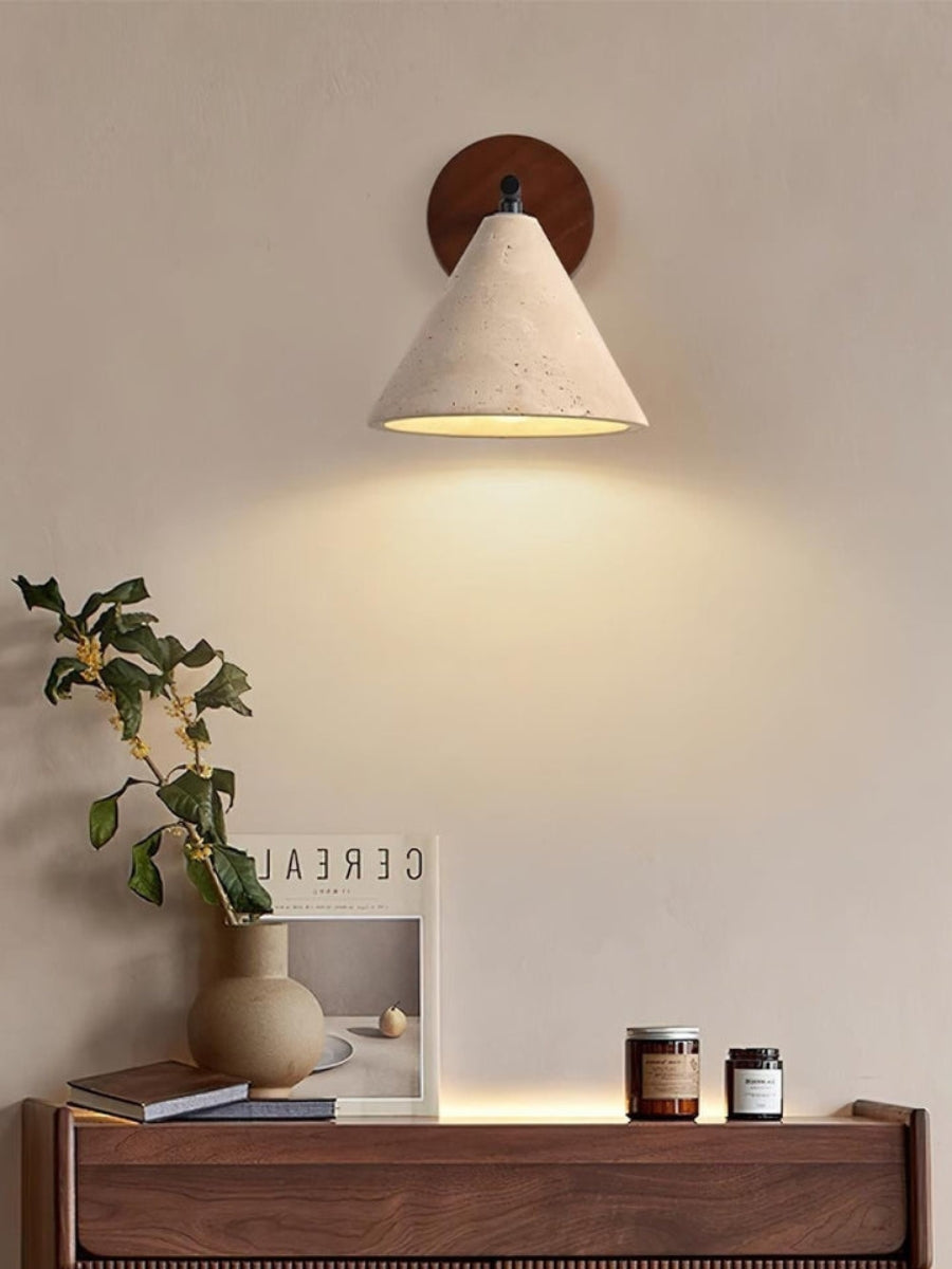 Modern Tapered Travertine Wall Sconce - Minimalist Accent Lighting for Bedroom