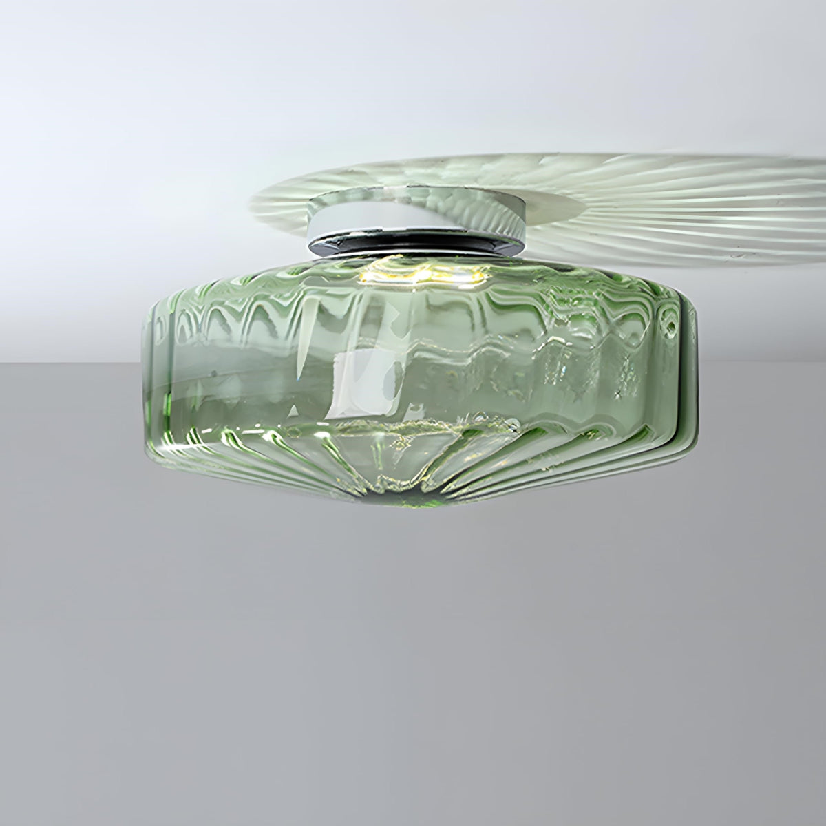 Vintage Green Glass Ripple Ceiling Light - Classic Ceiling Lamp for Dining Room Entryway and Hallway