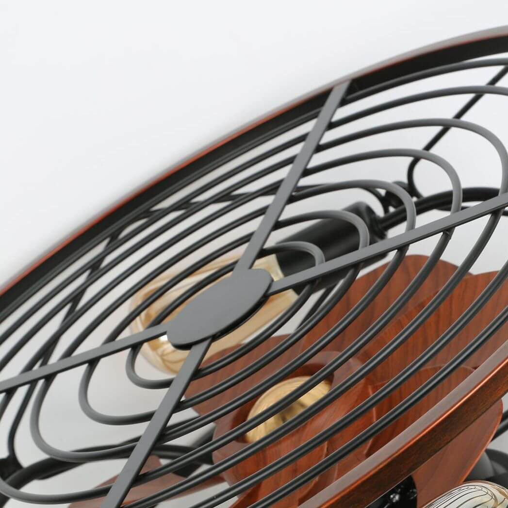 Contemporary Nordic Industrial Wrought Iron Cylinder 4-Light Flush Mount Ceiling Invisible Fan Light For Living Room