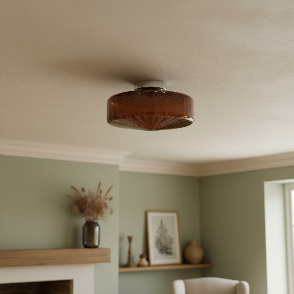 Vintage Green Glass Ripple Ceiling Light - Classic Ceiling Lamp for Dining Room Entryway and Hallway