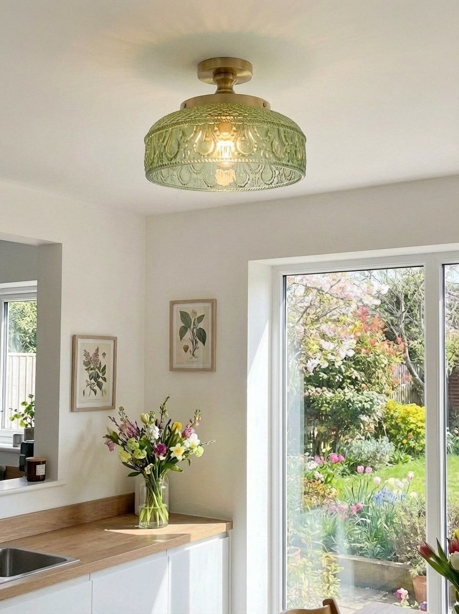 Verdoma Rippled Glass and Metal Ceiling Fixture – Minimalist Design for Bedroom and Hallway