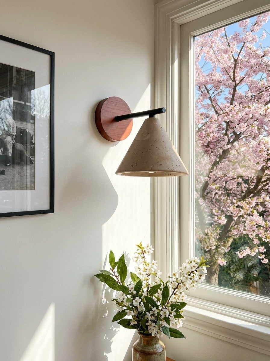 Modern Tapered Travertine Wall Sconce - Minimalist Accent Lighting for Bedroom