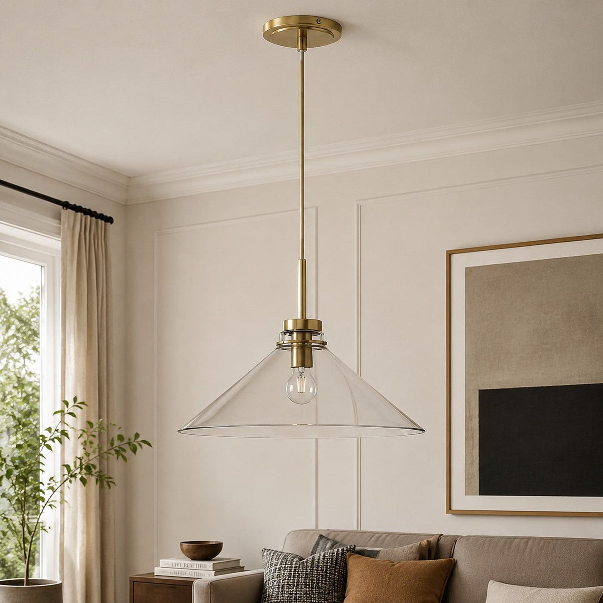 Modern Farmhouse Cone Pendant Light – Dimmable Kitchen and Entryway Lighting