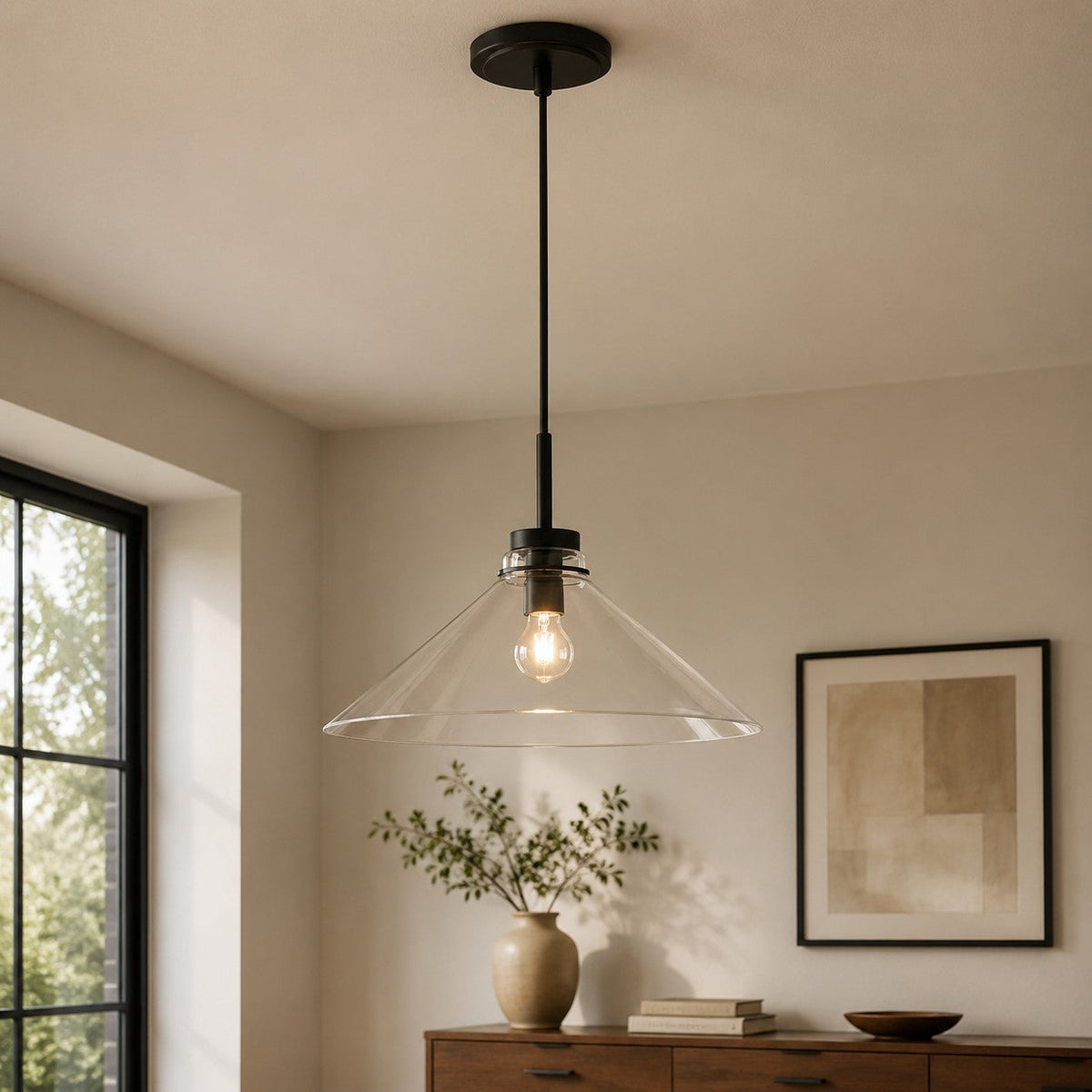Modern Farmhouse Cone Pendant Light – Dimmable Kitchen and Entryway Lighting