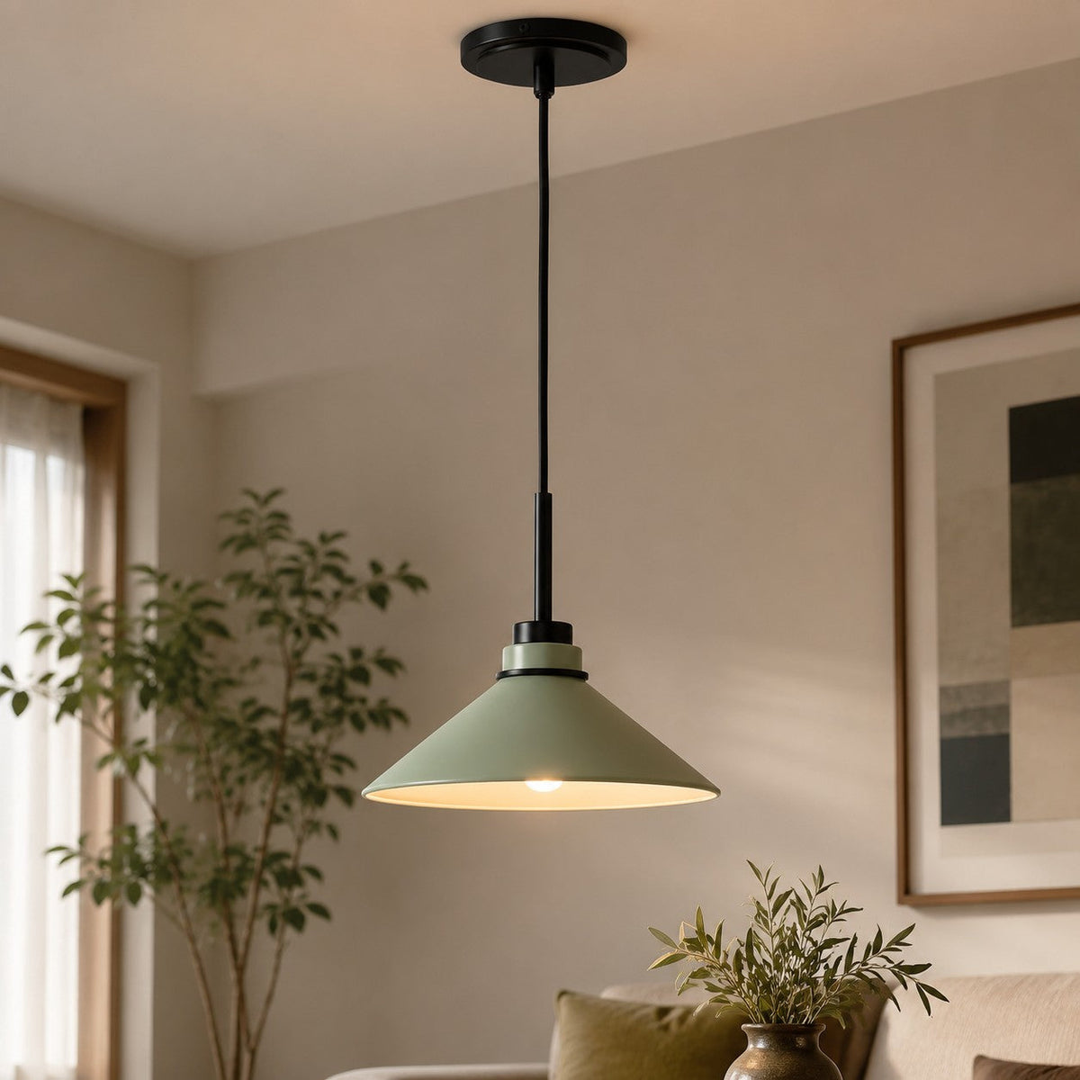 Modern Farmhouse Cone Pendant Light – Dimmable Kitchen and Entryway Lighting