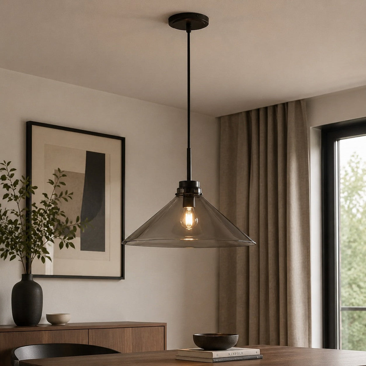 Modern Farmhouse Cone Pendant Light – Dimmable Kitchen and Entryway Lighting