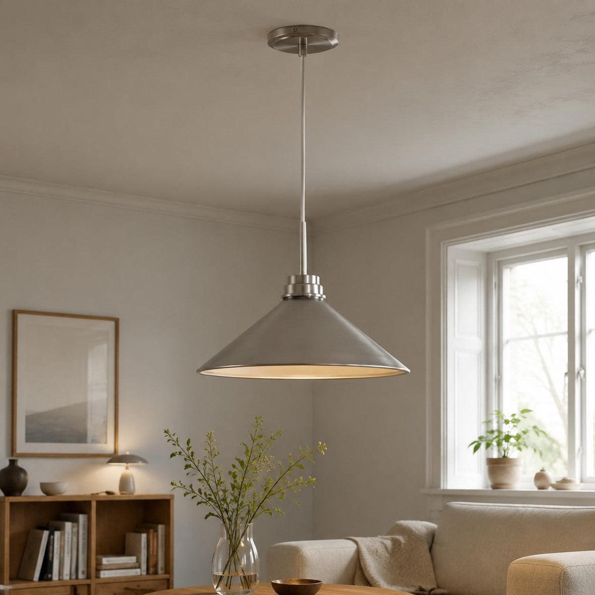 Modern Farmhouse Cone Pendant Light – Dimmable Kitchen and Entryway Lighting