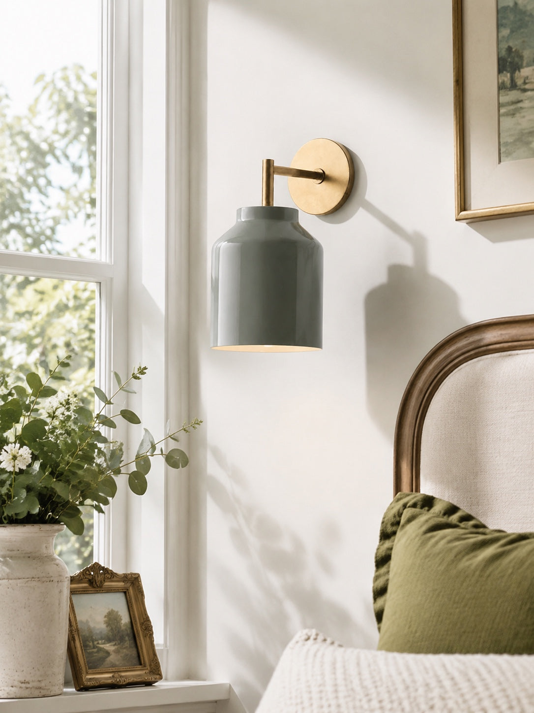 Minimal Wall Sconce – Vintage Milk Glass Sconce and Metal Accent