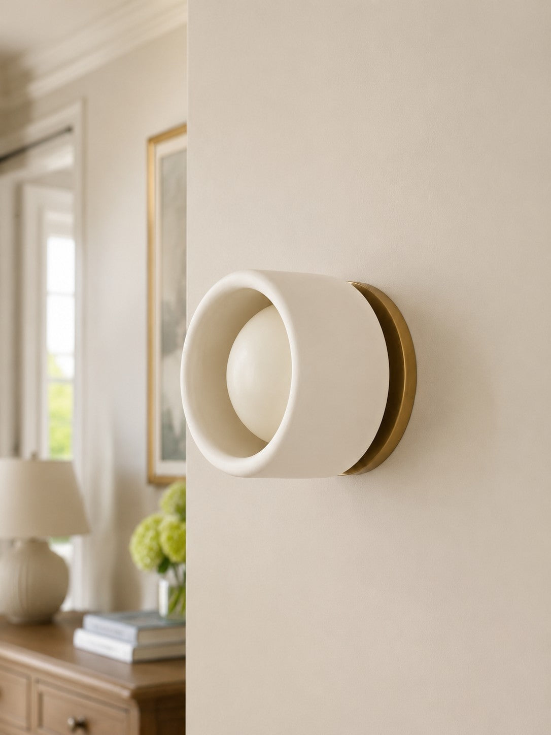 Porcelain Wall Sconce - Minimal Round Flush Mount Ceramic Light