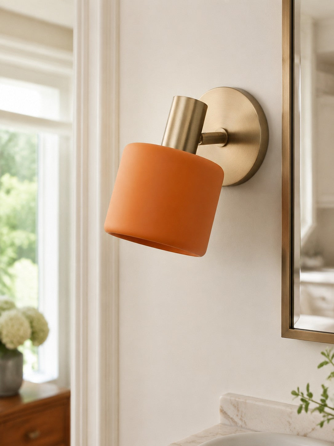 Porcelain Wall Sconce - Minimal Round Flush Mount Ceramic Light