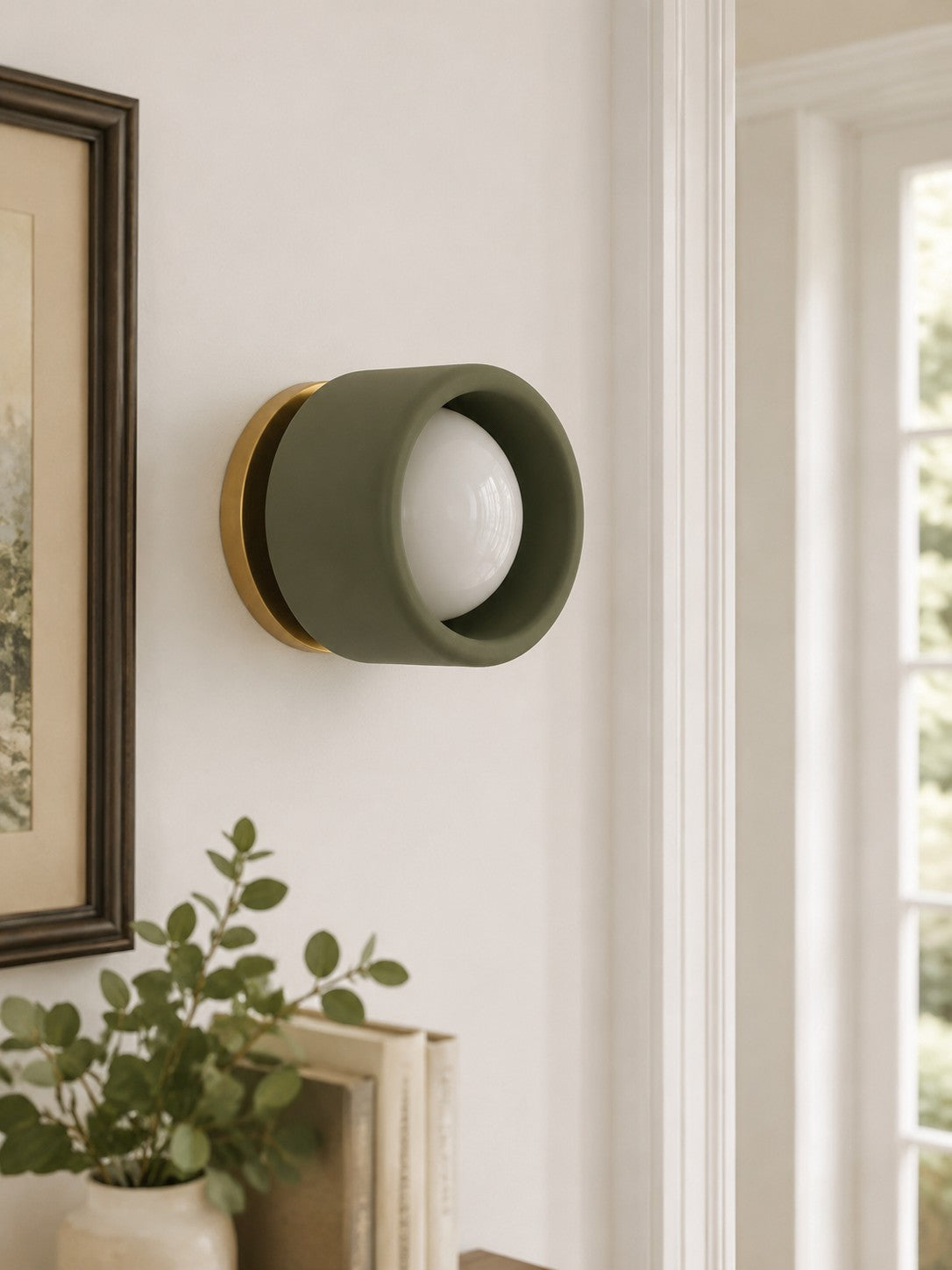 Porcelain Wall Sconce - Minimal Round Flush Mount Ceramic Light
