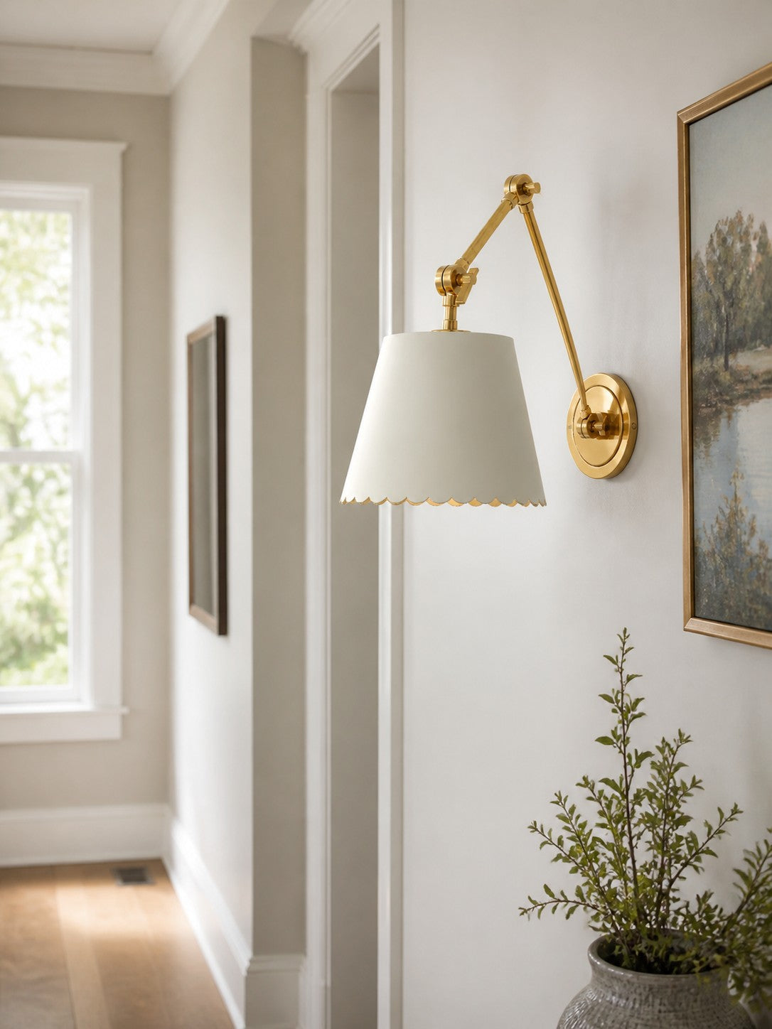 Foldray Scalloped Leather Drum Shade Wall Sconce – Modern Rustic Wall Light for Bedroom