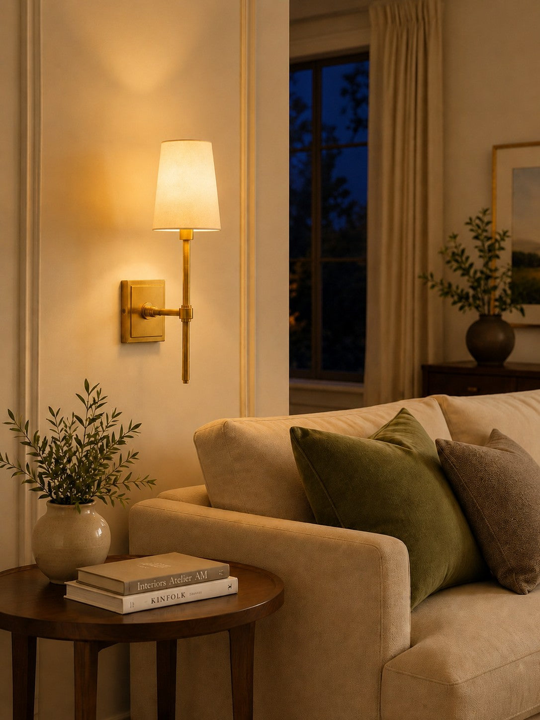 Linen Shade Wall Lamp – Retro Brass Wall Light for Bedroom & Hallway