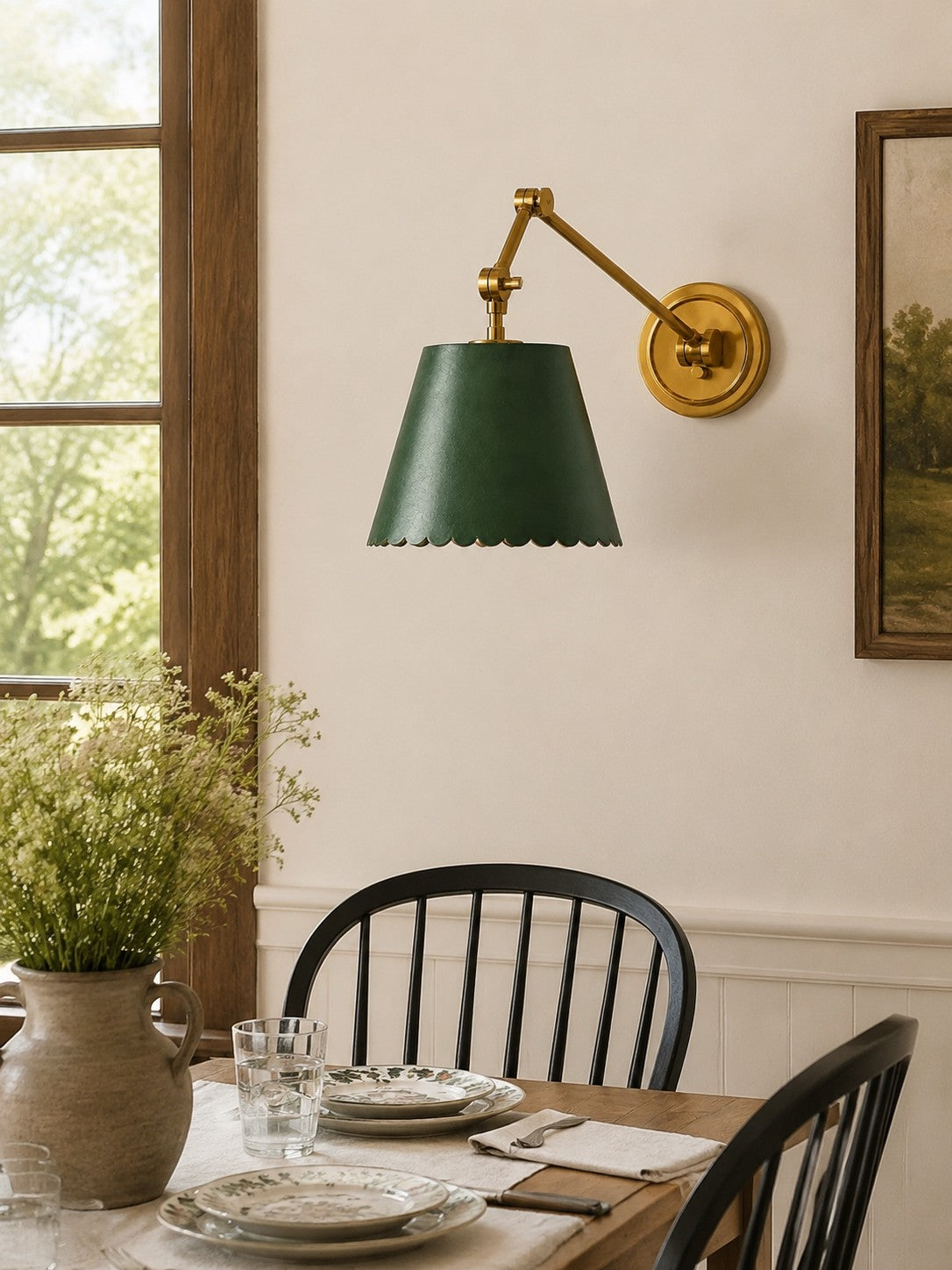 Foldray Scalloped Leather Drum Shade Wall Sconce – Modern Rustic Wall Light for Bedroom
