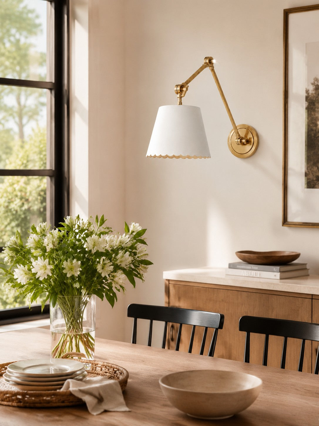 Foldray Scalloped Leather Drum Shade Wall Sconce – Modern Rustic Wall Light for Bedroom