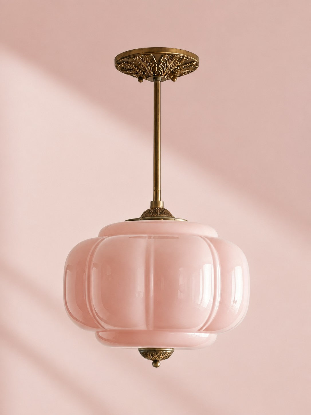Scallop Vintage Milk Glass Semi Flush Mount Pendant Light
