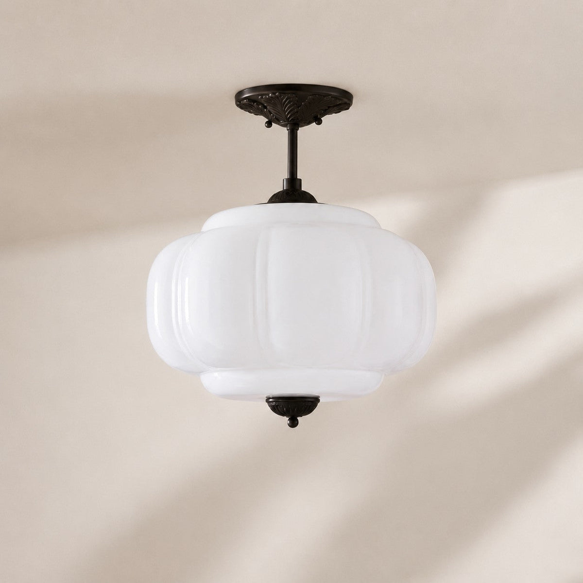 Vintage Scalloped Milk Glass Pendant - Modern Accent Light for Kitchen and Bedroom