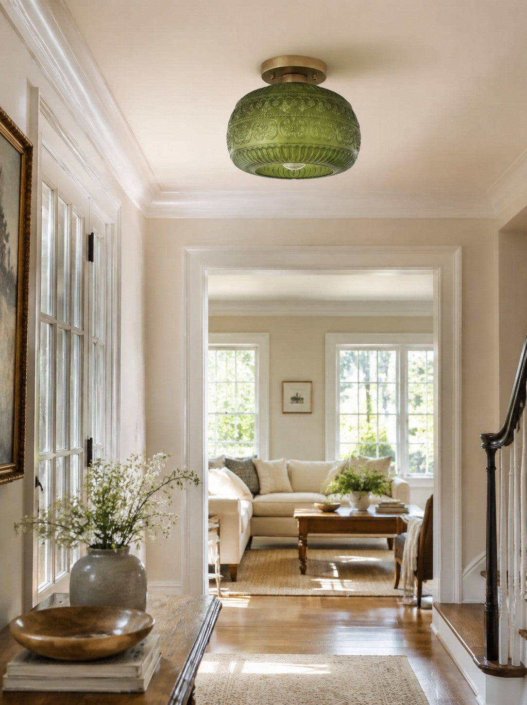 Vintage Glass Globe Ceiling Light - Textured Semi Flush for Any Room