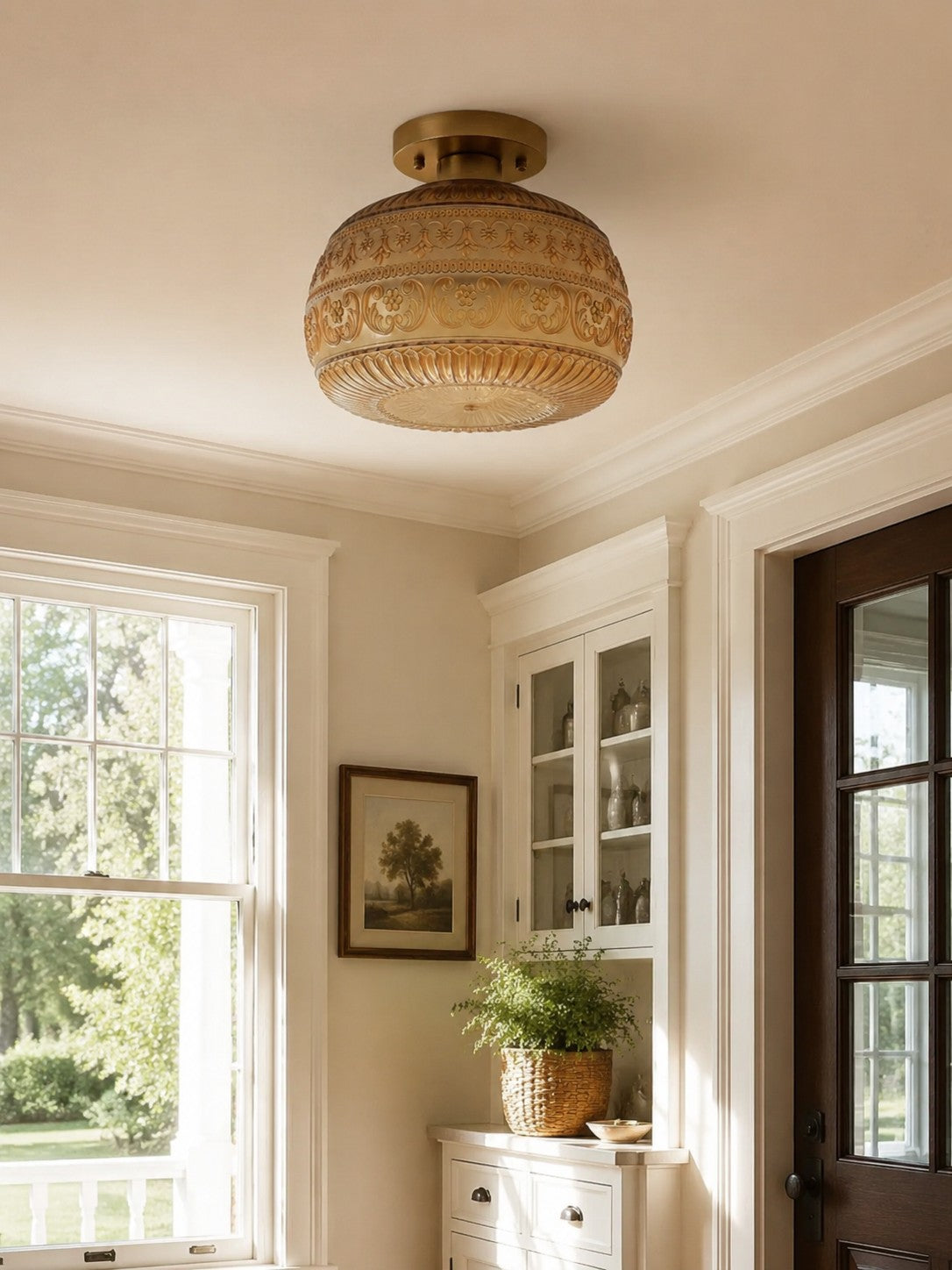 Vintage Glass Globe Ceiling Light - Textured Semi Flush for Any Room