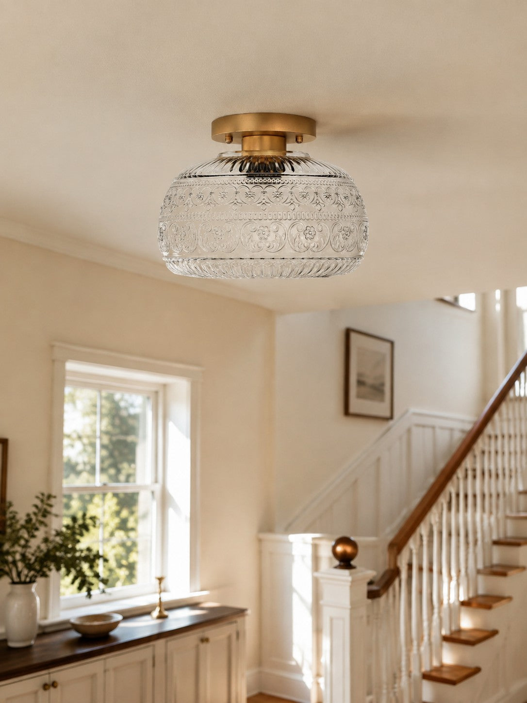 Vintage Glass Globe Ceiling Light - Textured Semi Flush for Any Room