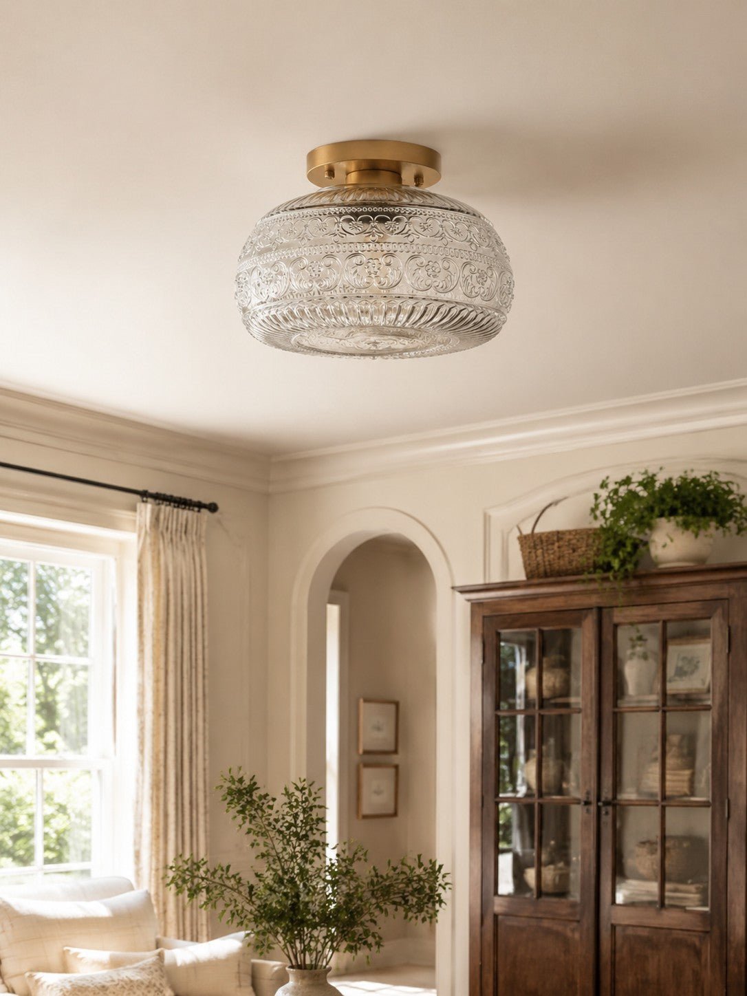 Vintage Glass Globe Ceiling Light - Textured Semi Flush for Any Room