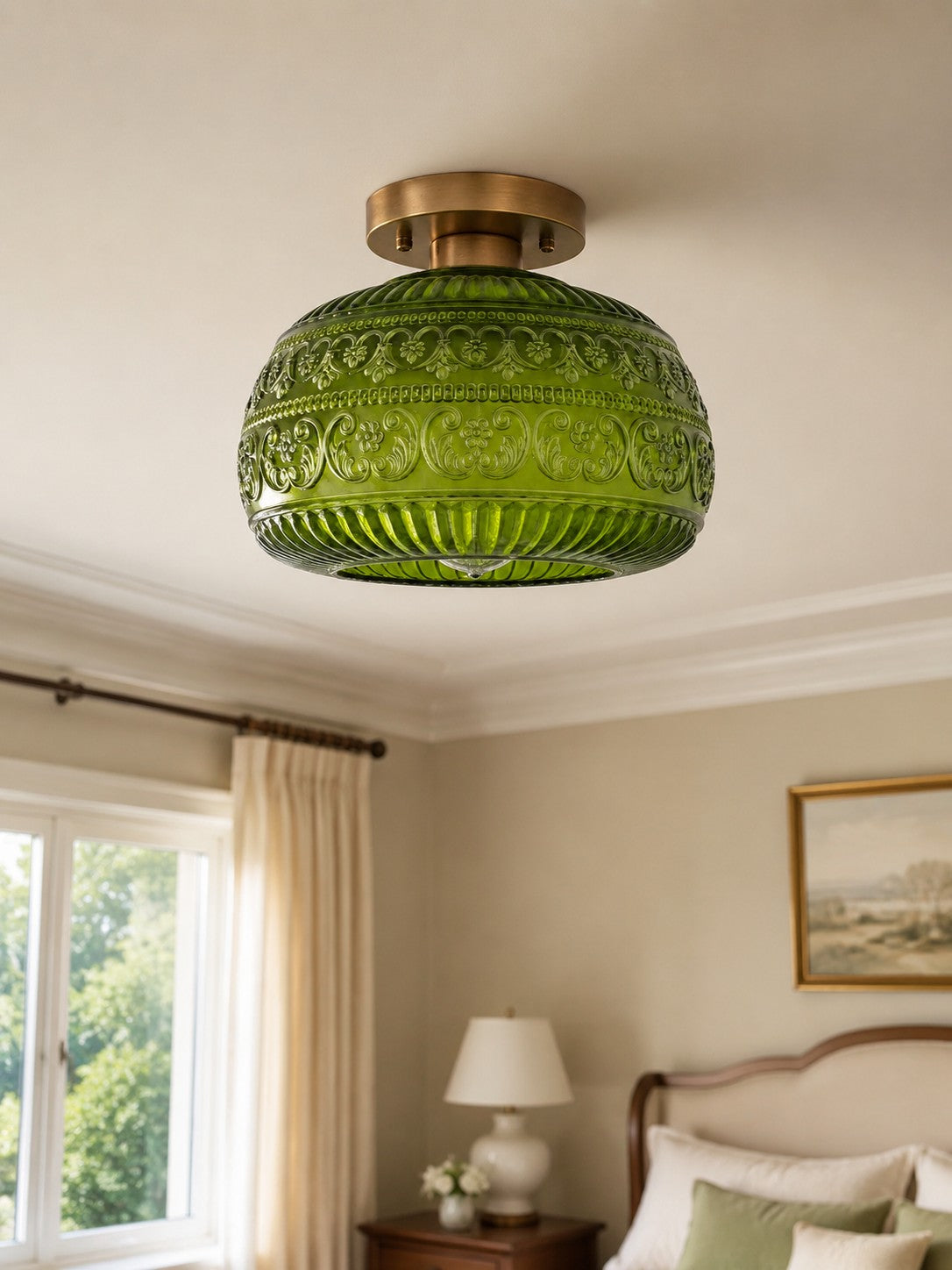 Vintage Glass Globe Ceiling Light - Textured Semi Flush for Any Room