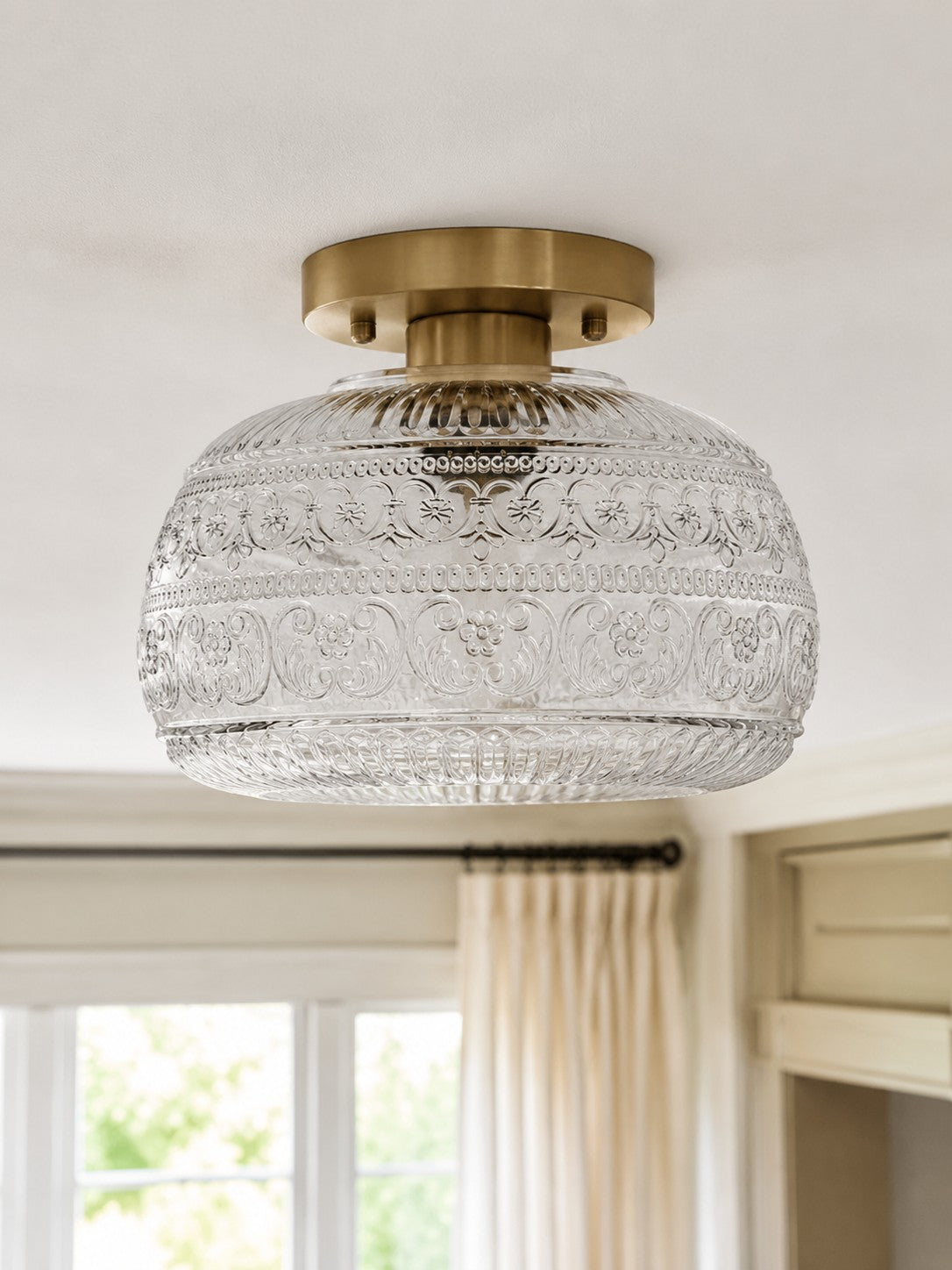 Vintage Glass Globe Ceiling Light - Textured Semi Flush for Any Room