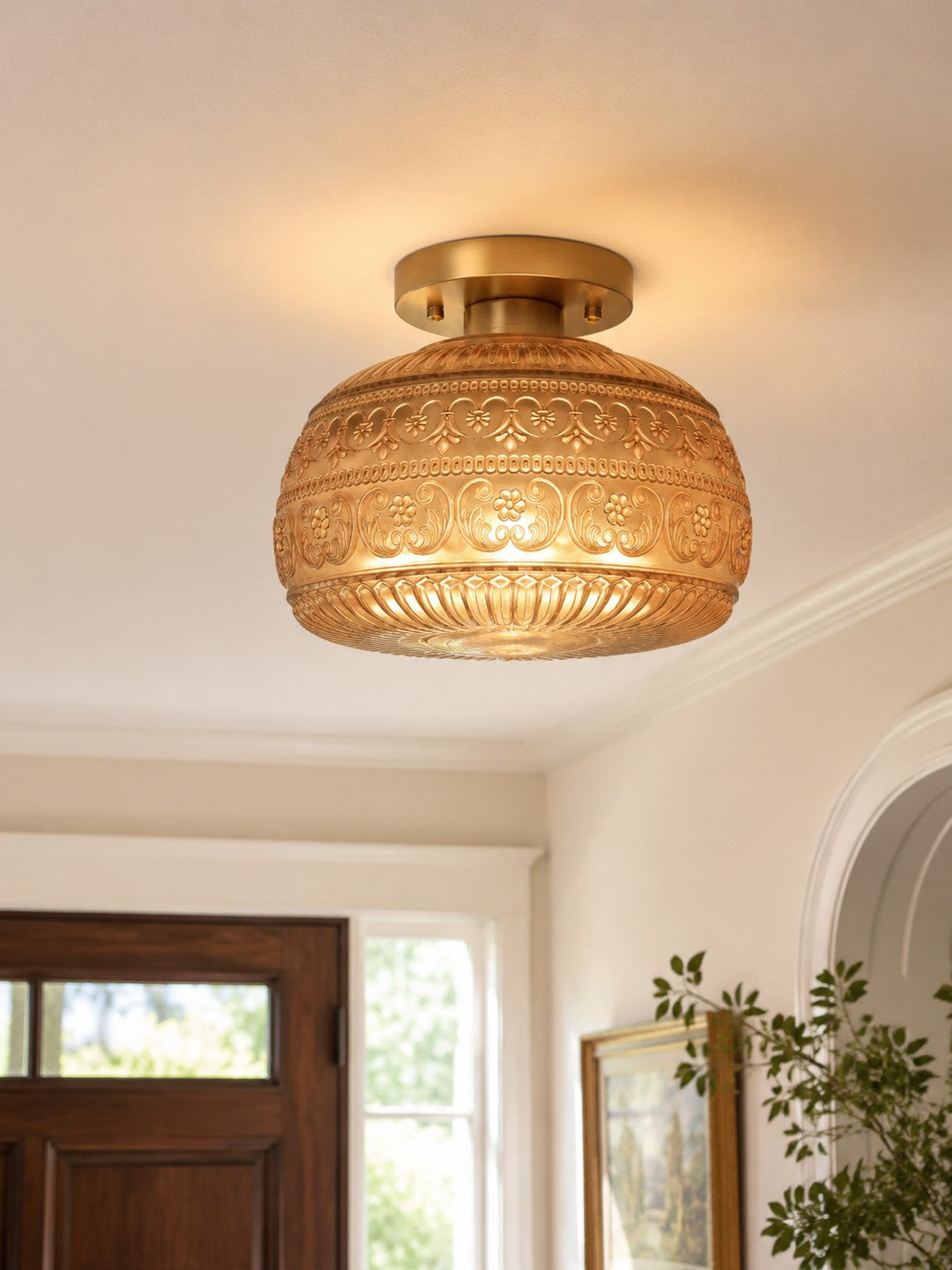 Vintage Glass Globe Ceiling Light - Textured Semi Flush for Any Room