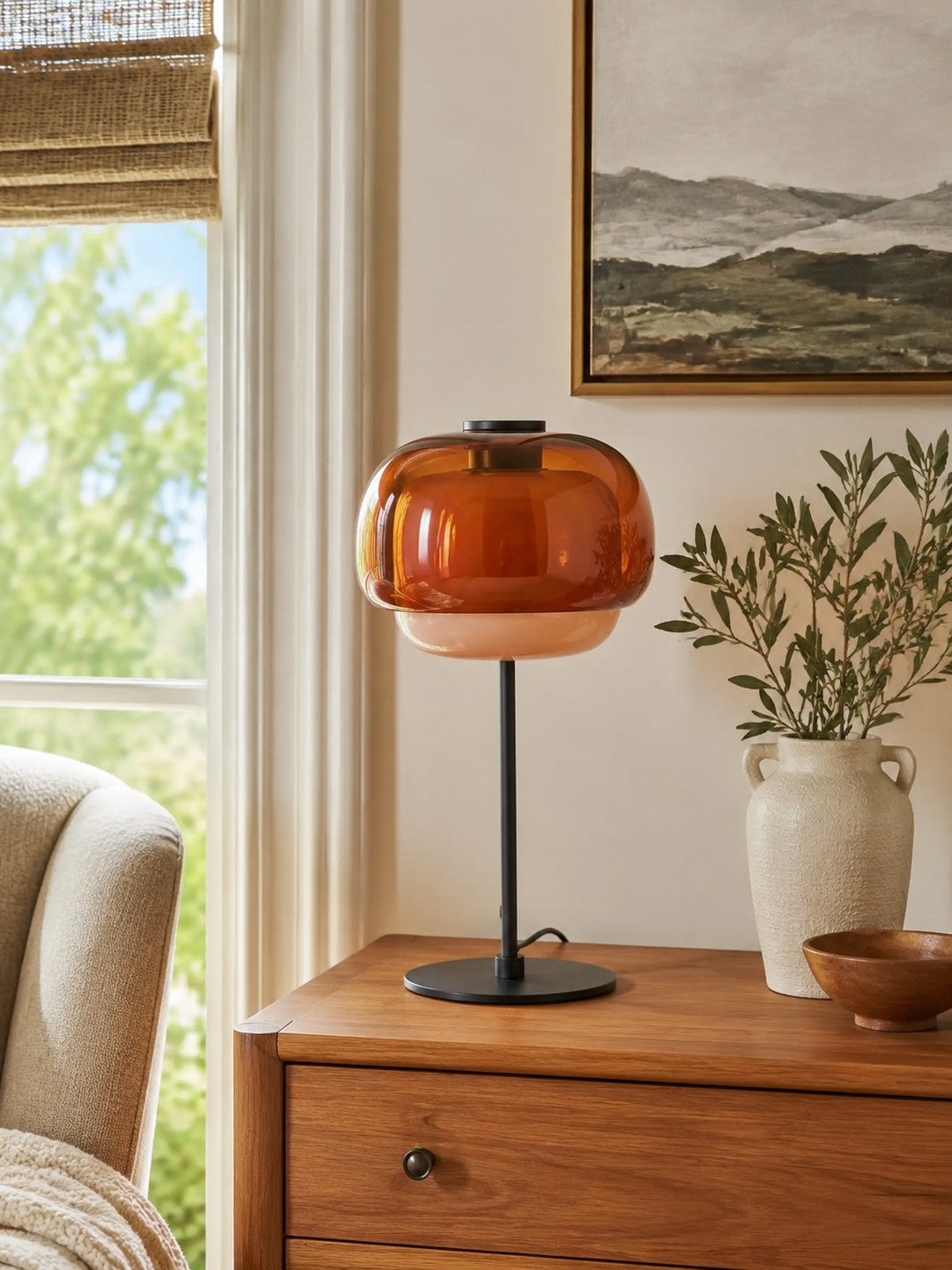 Mid Century Modern Glass Mushroom Table Lamp – Double Layer Glass Table Lamp for Nightstands and Sideboards