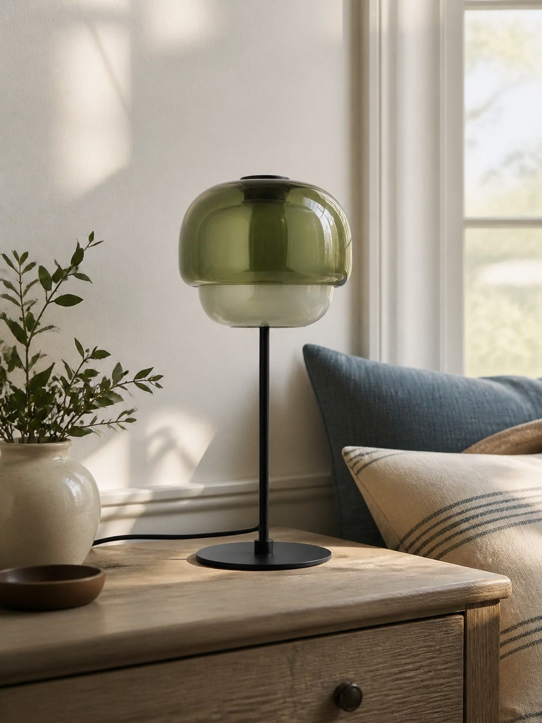 Mid Century Modern Glass Mushroom Table Lamp – Double Layer Glass Table Lamp for Nightstands and Sideboards