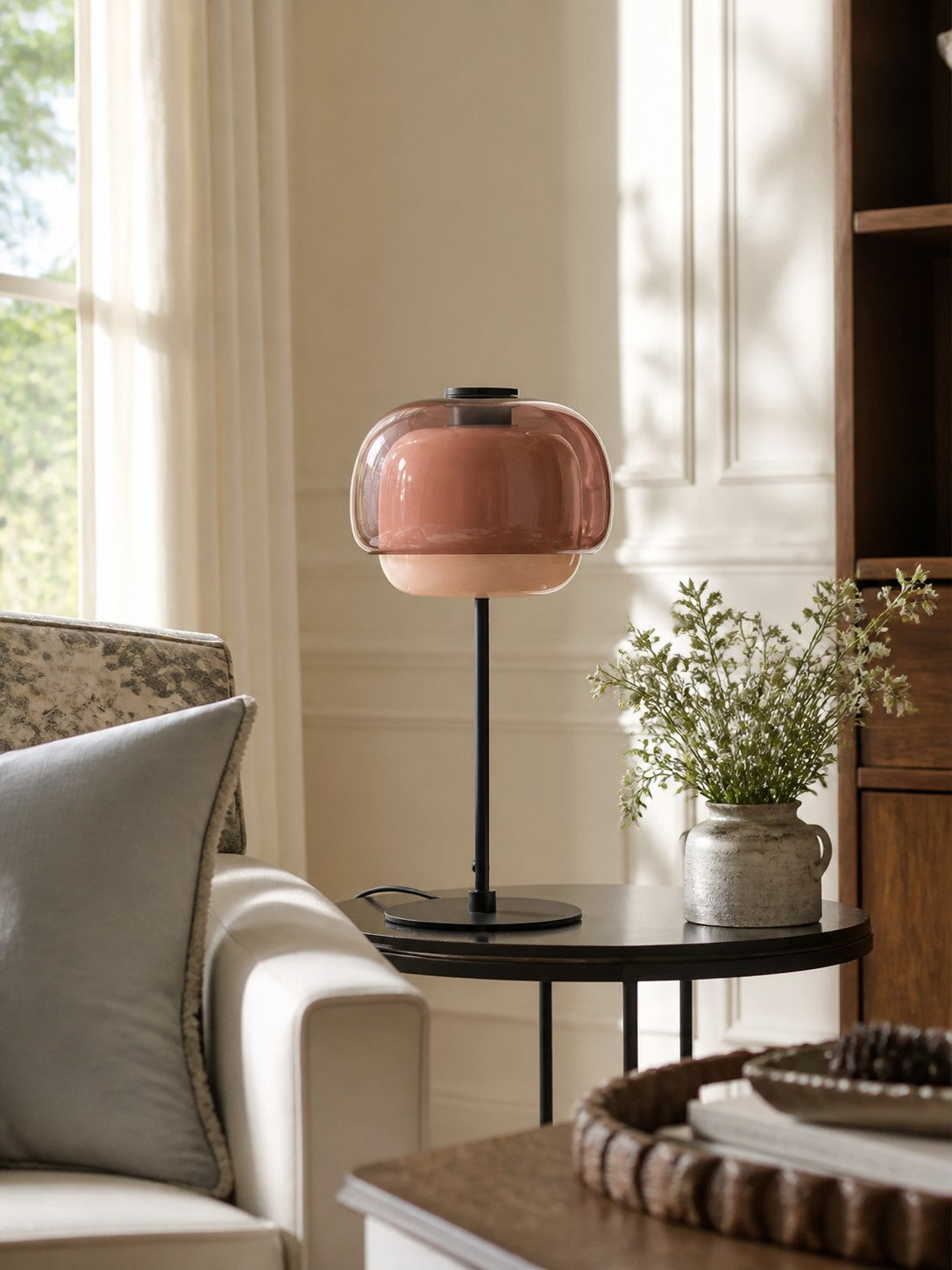 Mid Century Modern Glass Mushroom Table Lamp – Double Layer Glass Table Lamp for Nightstands and Sideboards