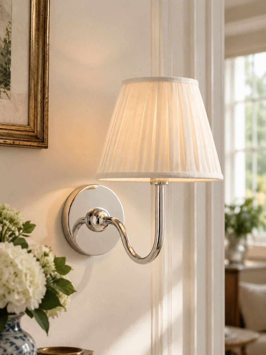 Fabric Shade Wall Sconce with Drum Shade - Classic Pleated Sconce Light