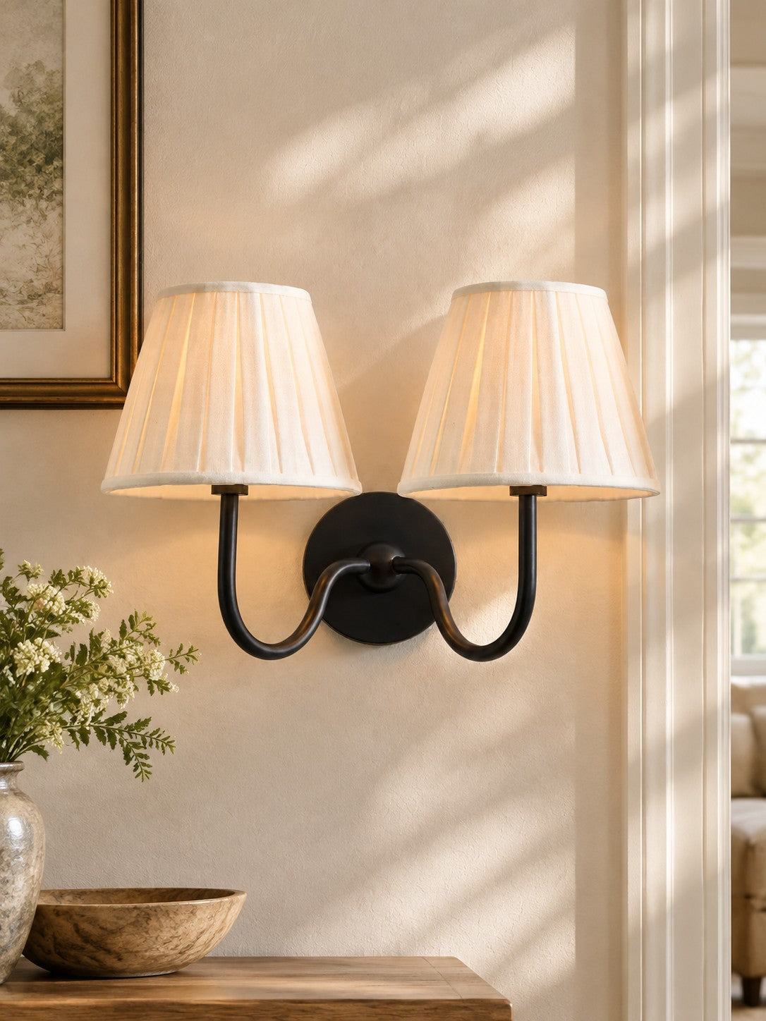 Fabric Shade Wall Sconce with Drum Shade - Classic Pleated Sconce Light