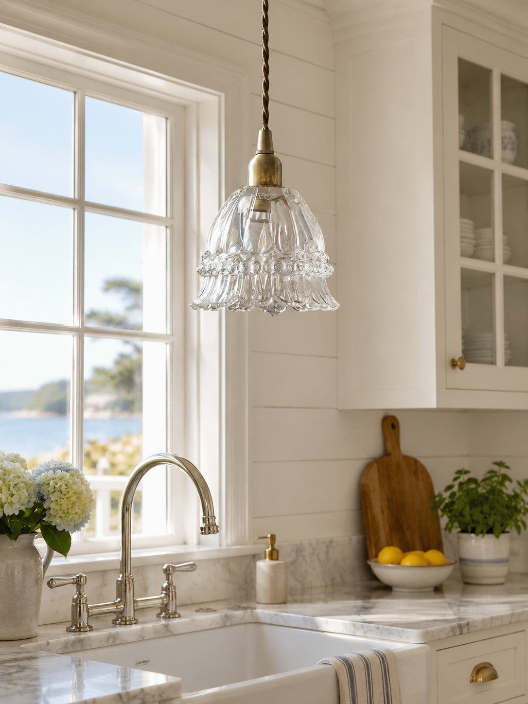 French Pastoral Jellyfish Glass Pendant Light