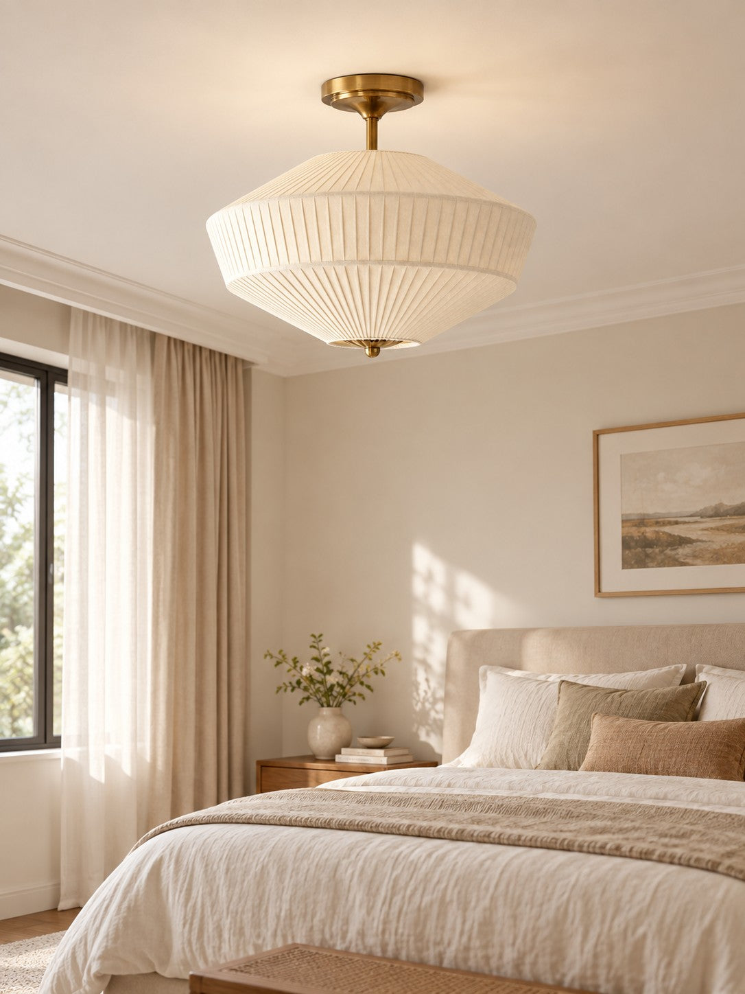 Silk Semi-Flush Metal Fabric Shade Ceiling Light – Ideal for Living & Bedroom Spaces
